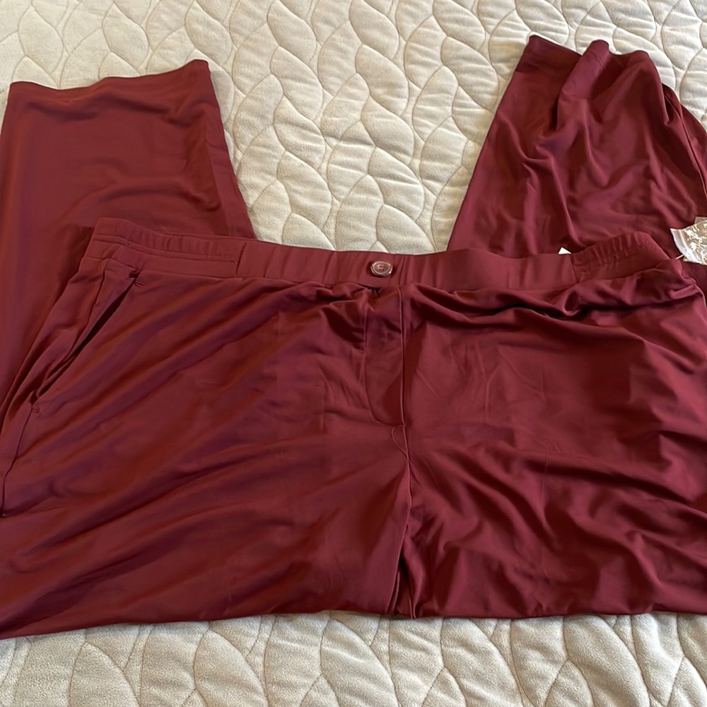 Susan Graver liquid knit pull on pants NWOT, but does have the spare button.